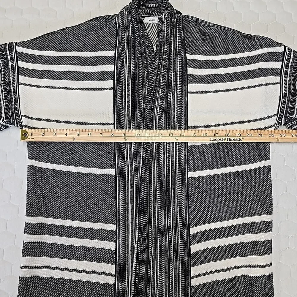 Vince Oversized Duster Cardigan S Black White Mixed Stripe Cotton Knit Kimono